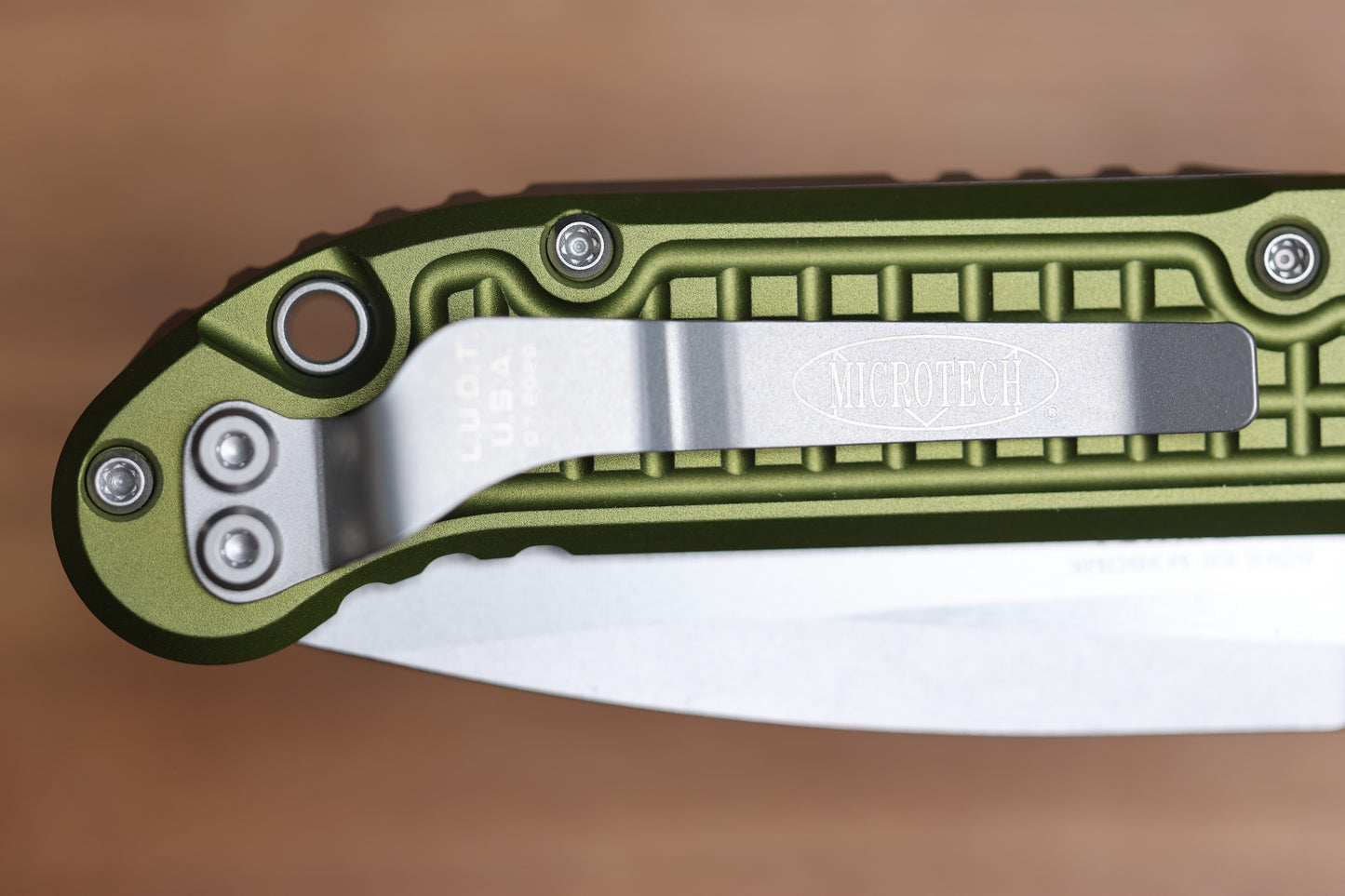 MICROTECH KNIVES LUDT RAM-LOK W/ OD GREEN FRAG HANDLE & STONEWASH DROP POINT 1135RL-10FROD