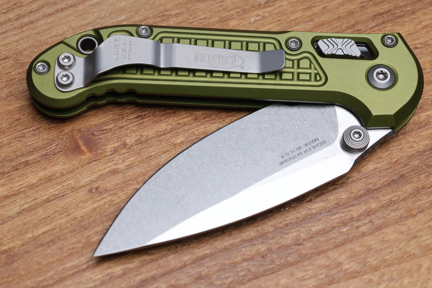 MICROTECH KNIVES LUDT RAM-LOK W/ OD GREEN FRAG HANDLE & STONEWASH DROP POINT 1135RL-10FROD