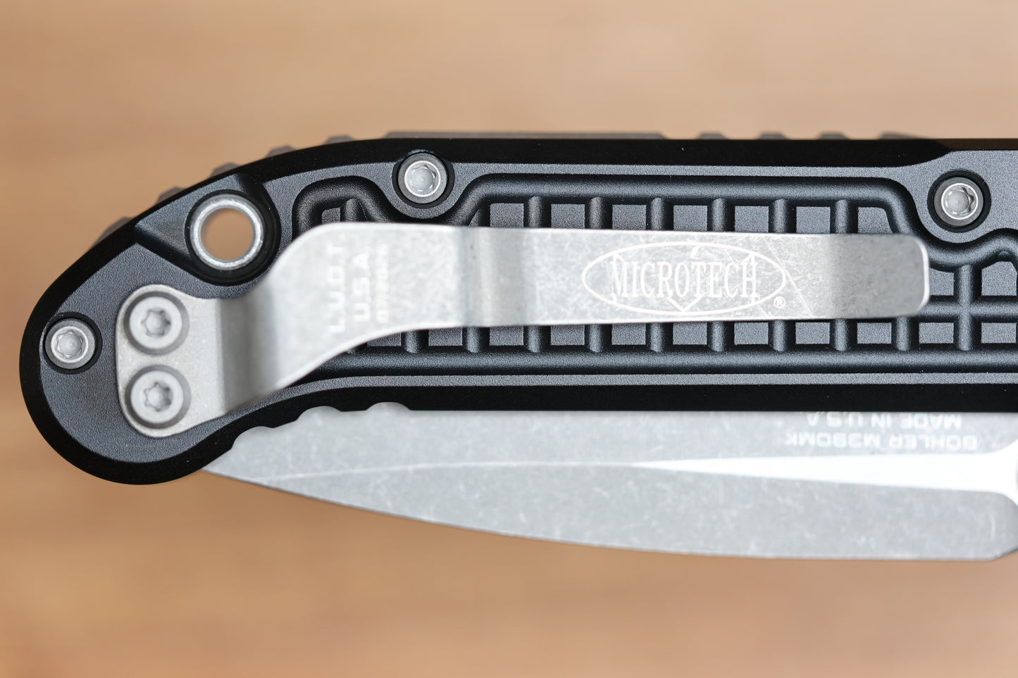 MICROTECH KNIVES LUDT RAM-LOK W/ BLACK FRAG HANDLE & APOCALYPTIC DROP POINT 1135RL-10APFR