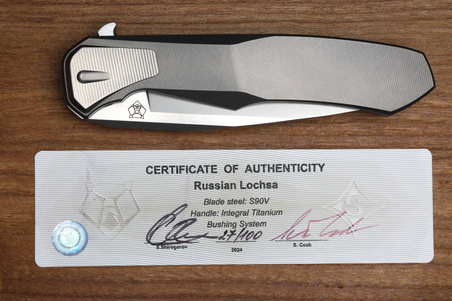 SHIROGOROV "LIMITED EDITION" SCOTT COOK DESIGN RUSSIAN LOCHSA - S90V BLADE - INTEGRAL TITANIUM HANDLE - BUSHING SYSTEM (PREOWNED)