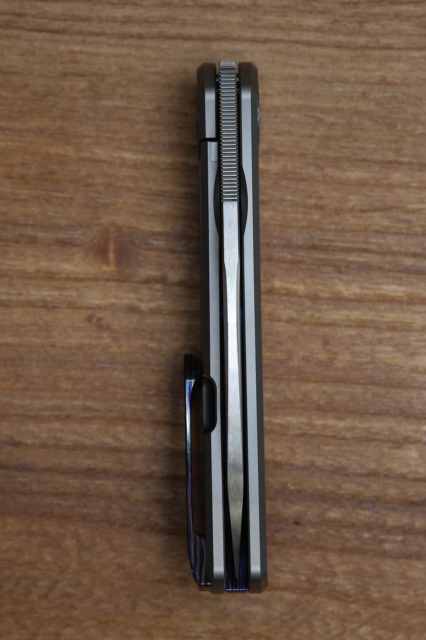 YAN’S CHEVRON- TITANIUM FRONT FLIPPER WITH ZIRCUTI INLAY THUMB HOLE