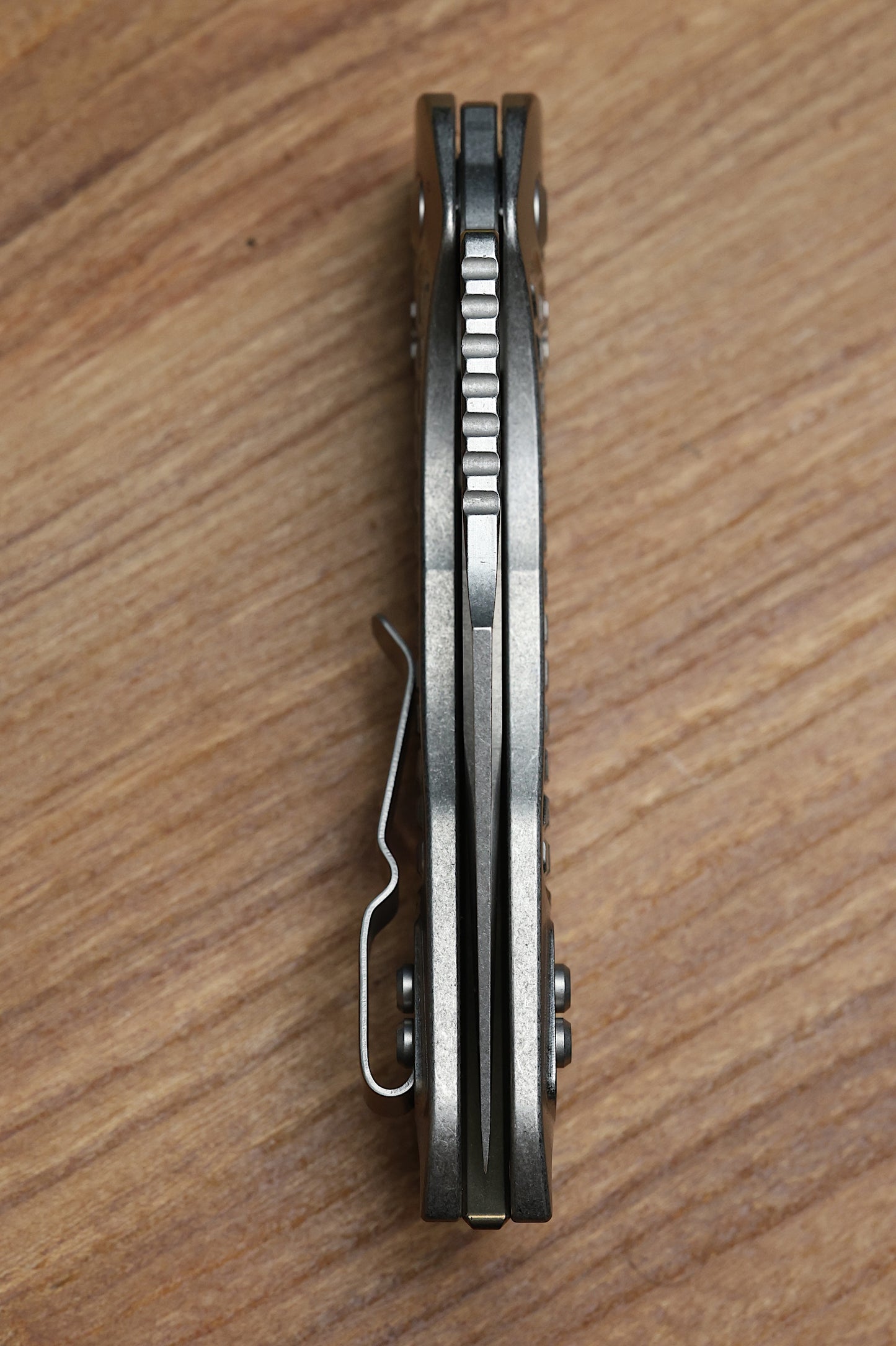 MICROTECH MARFIONE SELECT MANUAL STITCH RAM LOK FRAG TITANIUM HANDLES & STONEWASH M390MK W/ DOUBLE VAPOR BLAST & BRONZE ACCENTS 169RL-10FRMS1