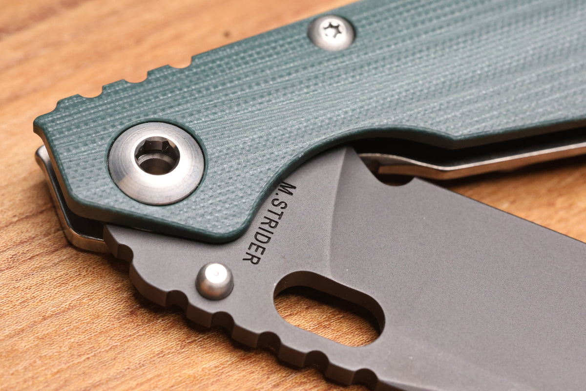 STRIDER KNIVES SNG CC - DROP POINT 20CV BLADE - TITANIUM/FOREST GREEN G10 HANDLE