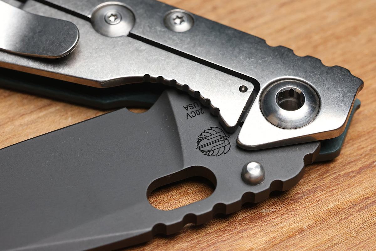 STRIDER KNIVES SNG CC - DROP POINT 20CV BLADE - TITANIUM/FOREST GREEN G10 HANDLE