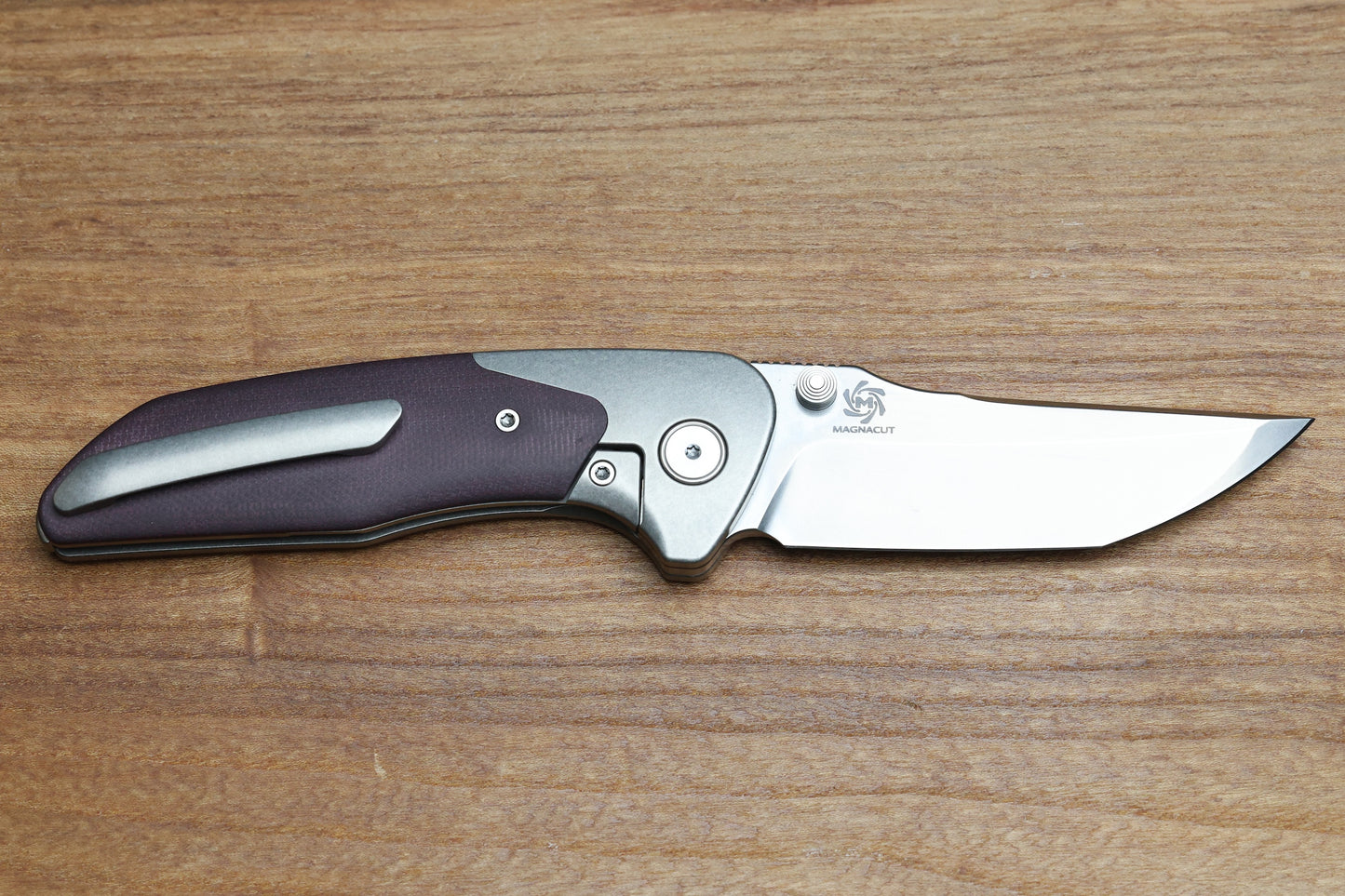 MECHFORCE & BARKER KNIVES COLLAB HOKKAIDO W/ TITANIUM & BURGUNDY MICARTA HANDLE & MAGNACUT