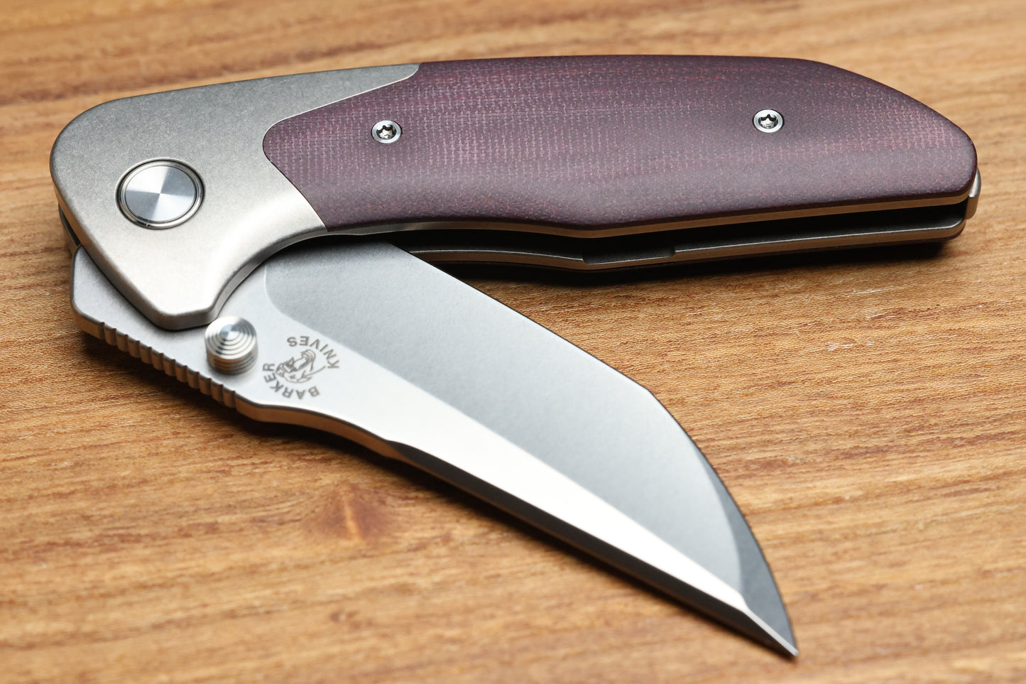 MECHFORCE & BARKER KNIVES COLLAB HOKKAIDO W/ TITANIUM & BURGUNDY MICARTA HANDLE & MAGNACUT