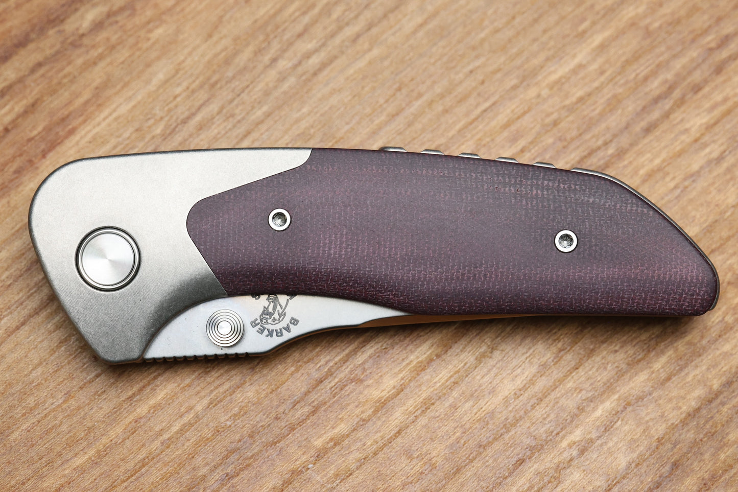 MECHFORCE & BARKER KNIVES COLLAB HOKKAIDO W/ TITANIUM & BURGUNDY MICARTA HANDLE & MAGNACUT