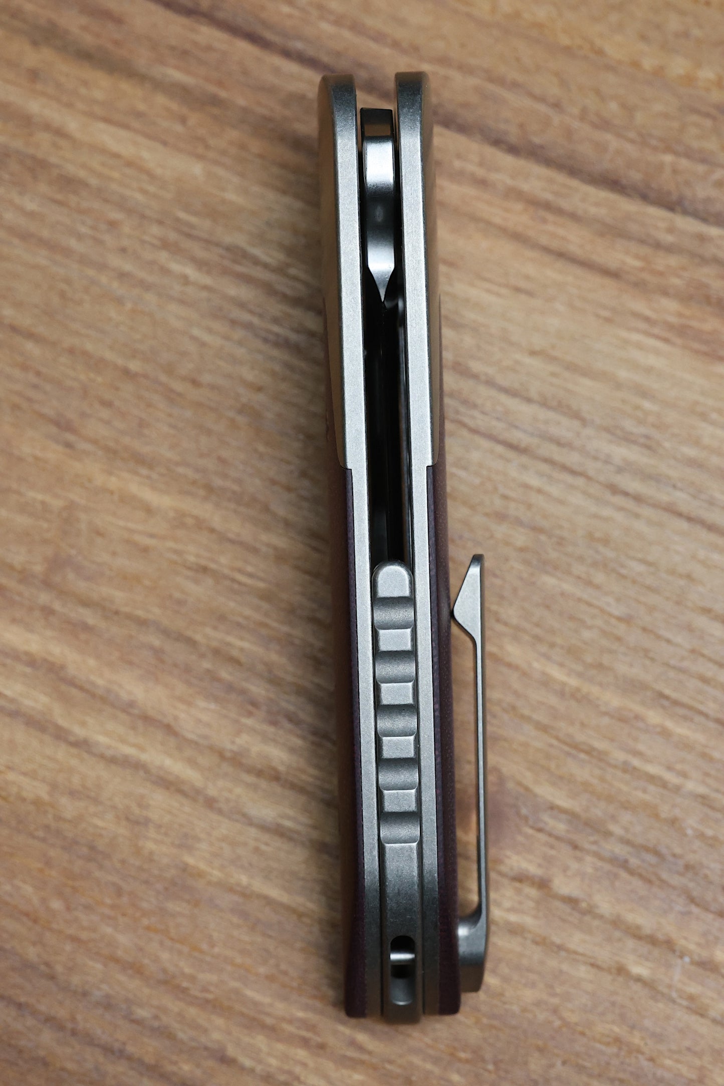 MECHFORCE & BARKER KNIVES COLLAB HOKKAIDO W/ TITANIUM & BURGUNDY MICARTA HANDLE & MAGNACUT