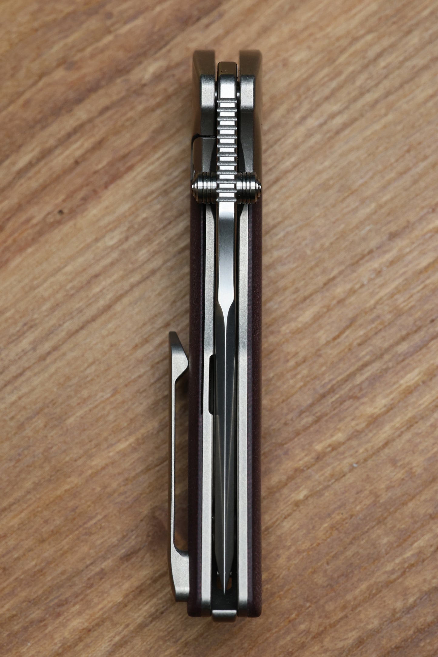 MECHFORCE & BARKER KNIVES COLLAB HOKKAIDO W/ TITANIUM & BURGUNDY MICARTA HANDLE & MAGNACUT