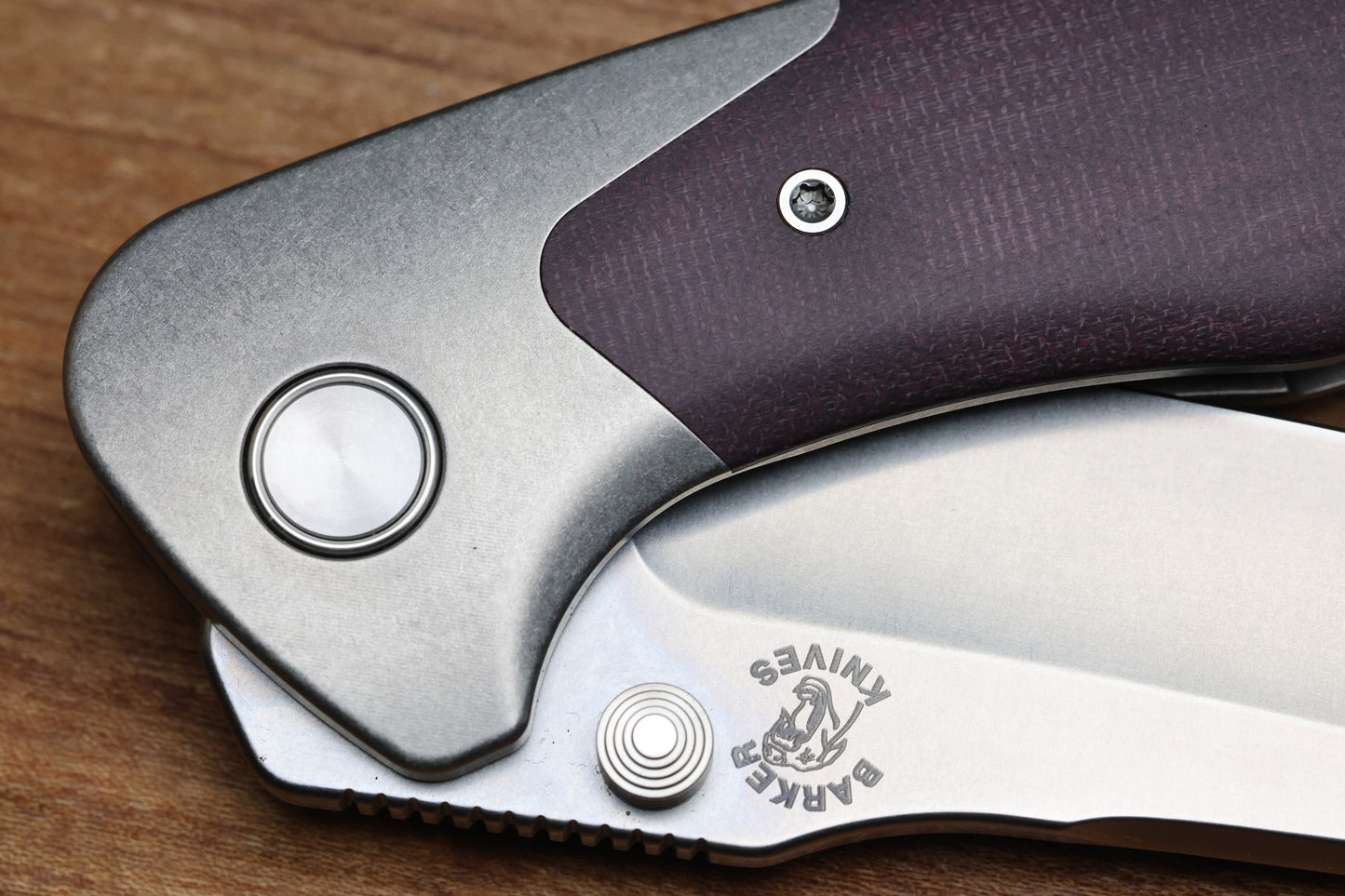 MECHFORCE & BARKER KNIVES COLLAB HOKKAIDO W/ TITANIUM & BURGUNDY MICARTA HANDLE & MAGNACUT