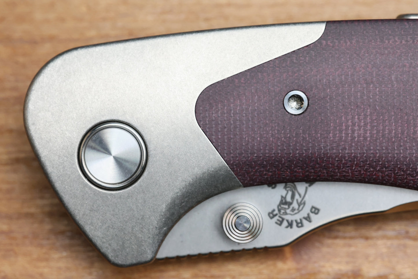 MECHFORCE & BARKER KNIVES COLLAB HOKKAIDO W/ TITANIUM & BURGUNDY MICARTA HANDLE & MAGNACUT