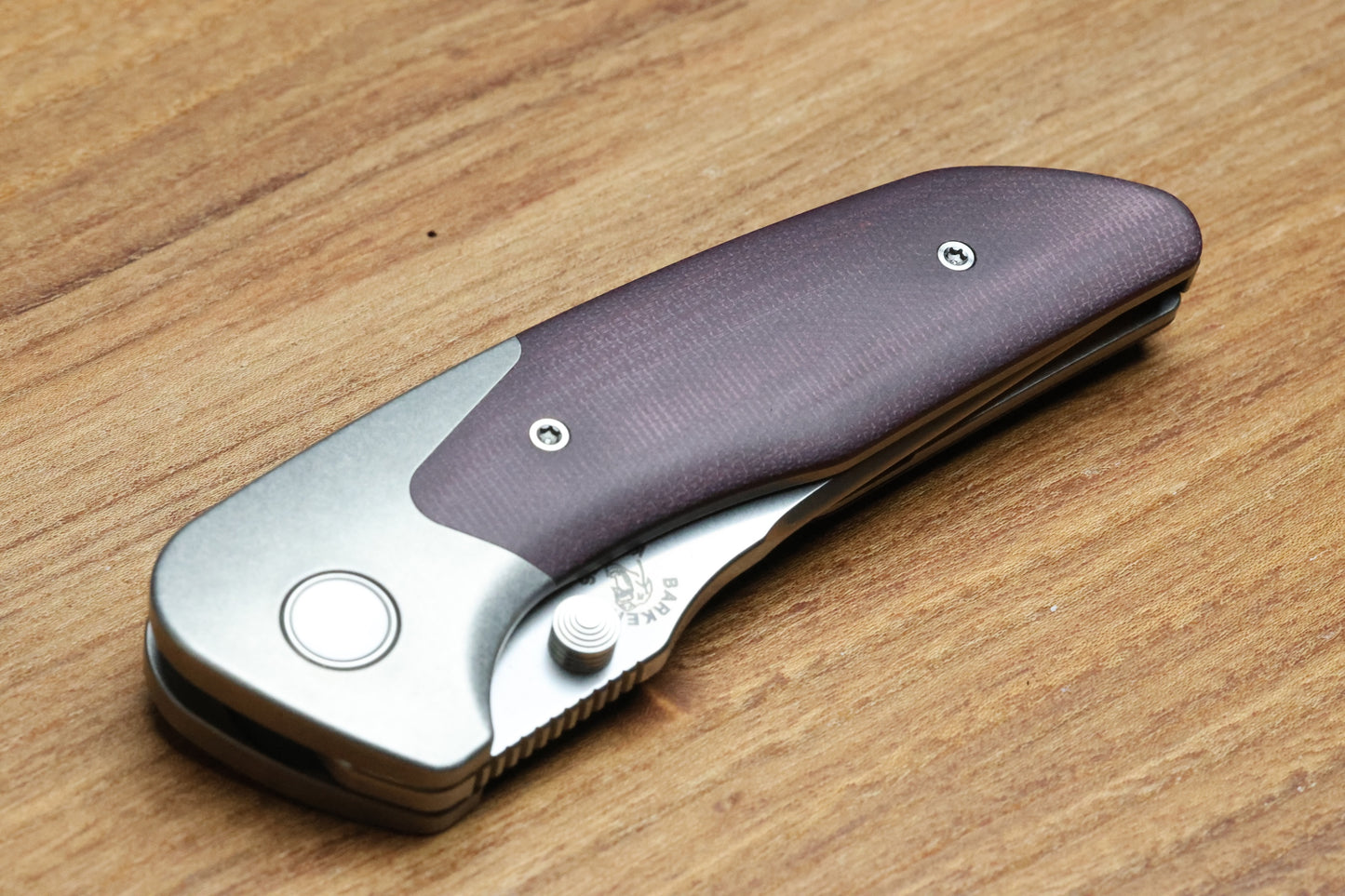 MECHFORCE & BARKER KNIVES COLLAB HOKKAIDO W/ TITANIUM & BURGUNDY MICARTA HANDLE & MAGNACUT
