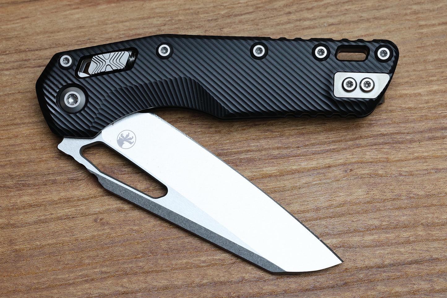 MICROTECH KNIVES MSI RAM LOK BLACK FLUTED ALUMINUM & STONEWASH M390MK 210-10 FL