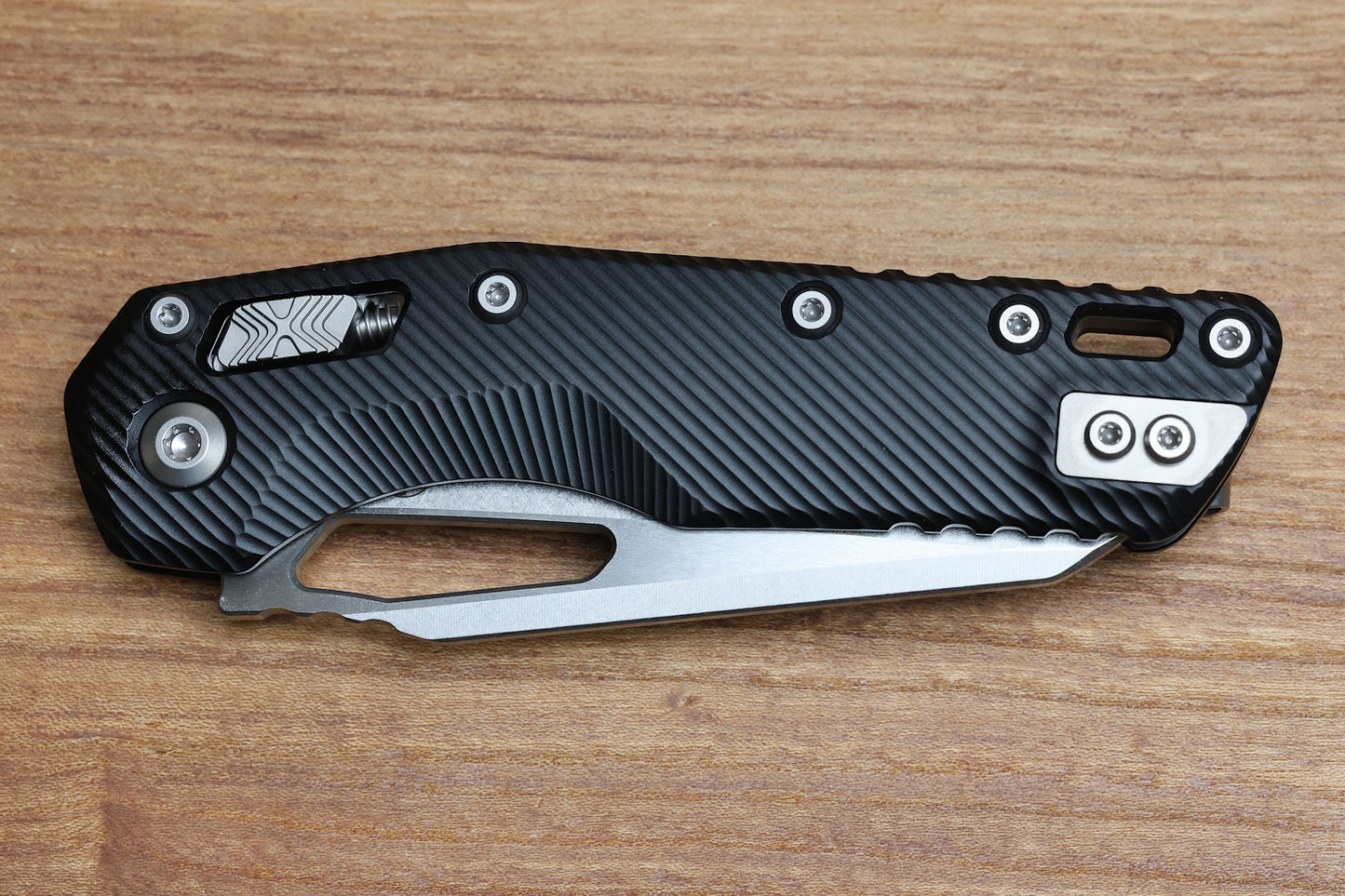 MICROTECH KNIVES MSI RAM LOK BLACK FLUTED ALUMINUM & STONEWASH M390MK 210-10 FL