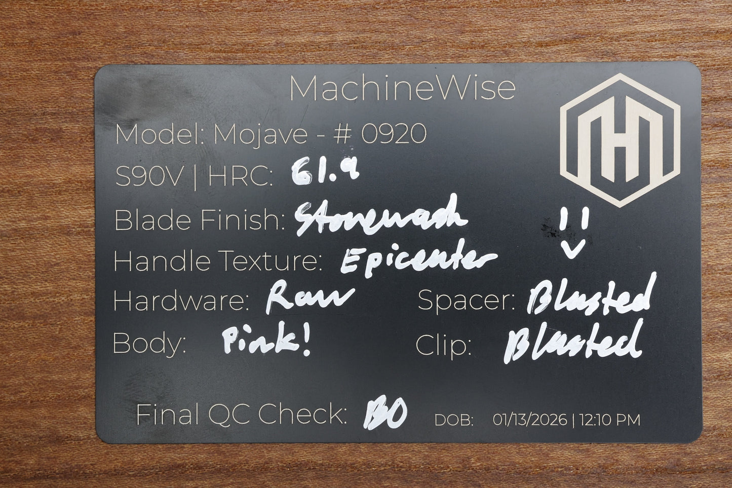 MACHINEWISE MOJAVE #920 PINK FINISH EPICENTER TI AND S90V BLADE