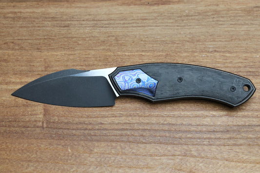 CUSTOM KNIFE FACTORY DAVLESS CARBON FIBER & ZIRCUTI W/ TWO TONE BLACKWASH S90V (PREOWNED)
