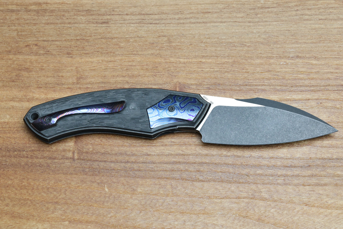 CUSTOM KNIFE FACTORY DAVLESS CARBON FIBER & ZIRCUTI W/ TWO TONE BLACKWASH S90V (PREOWNED)
