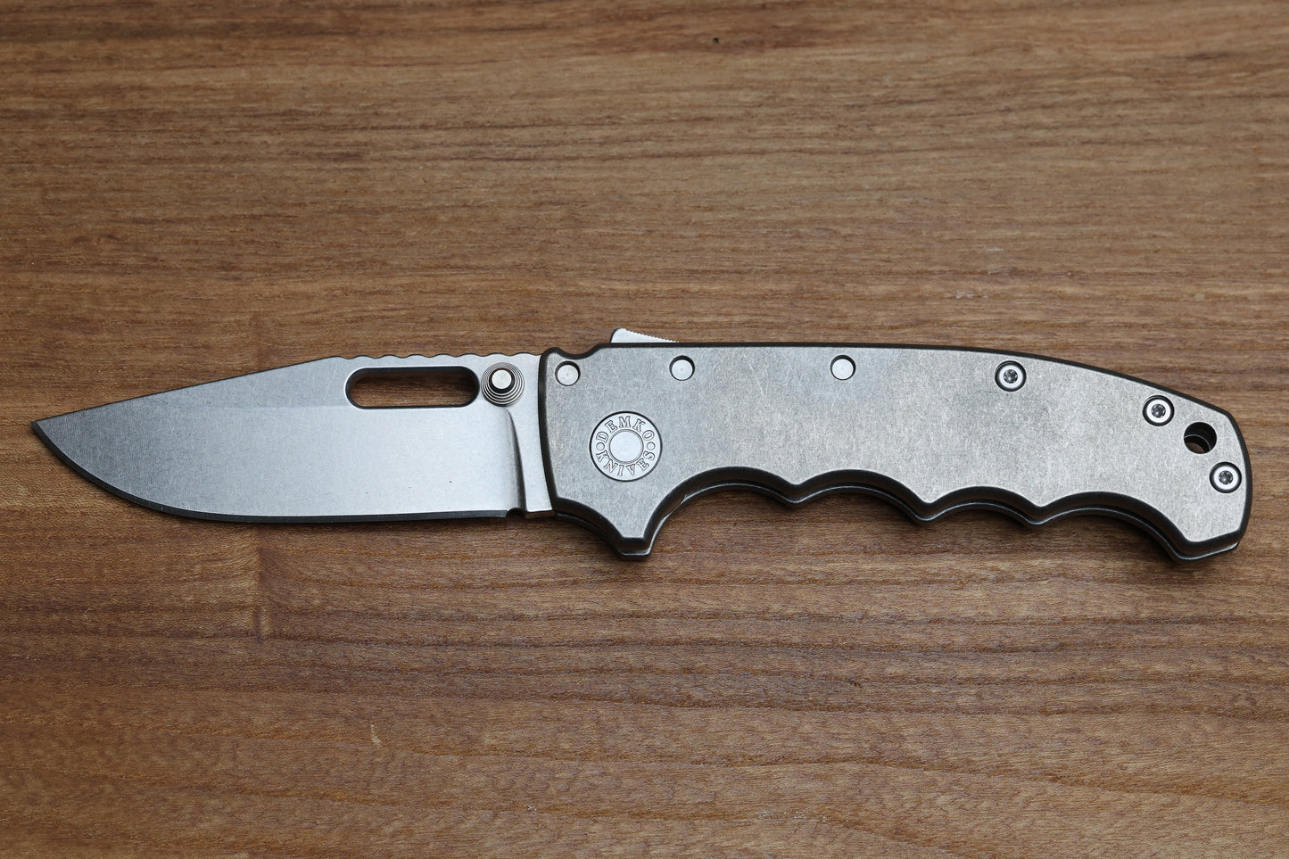 DEMKO KNIVES MG AD20 FG SMOOTH FINGER GROOVED TITANIUM HANDLES STONEWASH CLIP POINT CPM-3V BLADE
