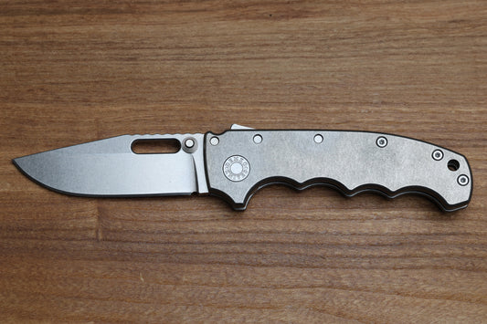 DEMKO KNIVES MG AD20 FG SMOOTH FINGER GROOVED TITANIUM HANDLES STONEWASH CLIP POINT CPM-3V BLADE