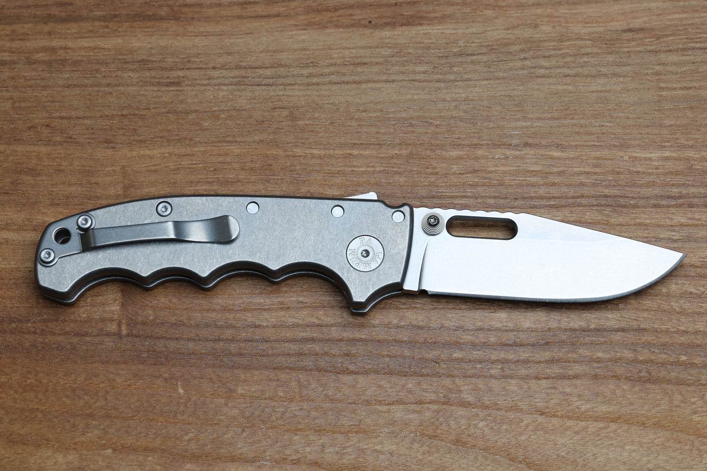 DEMKO KNIVES MG AD20 FG SMOOTH FINGER GROOVED TITANIUM HANDLES STONEWASH CLIP POINT CPM-3V BLADE