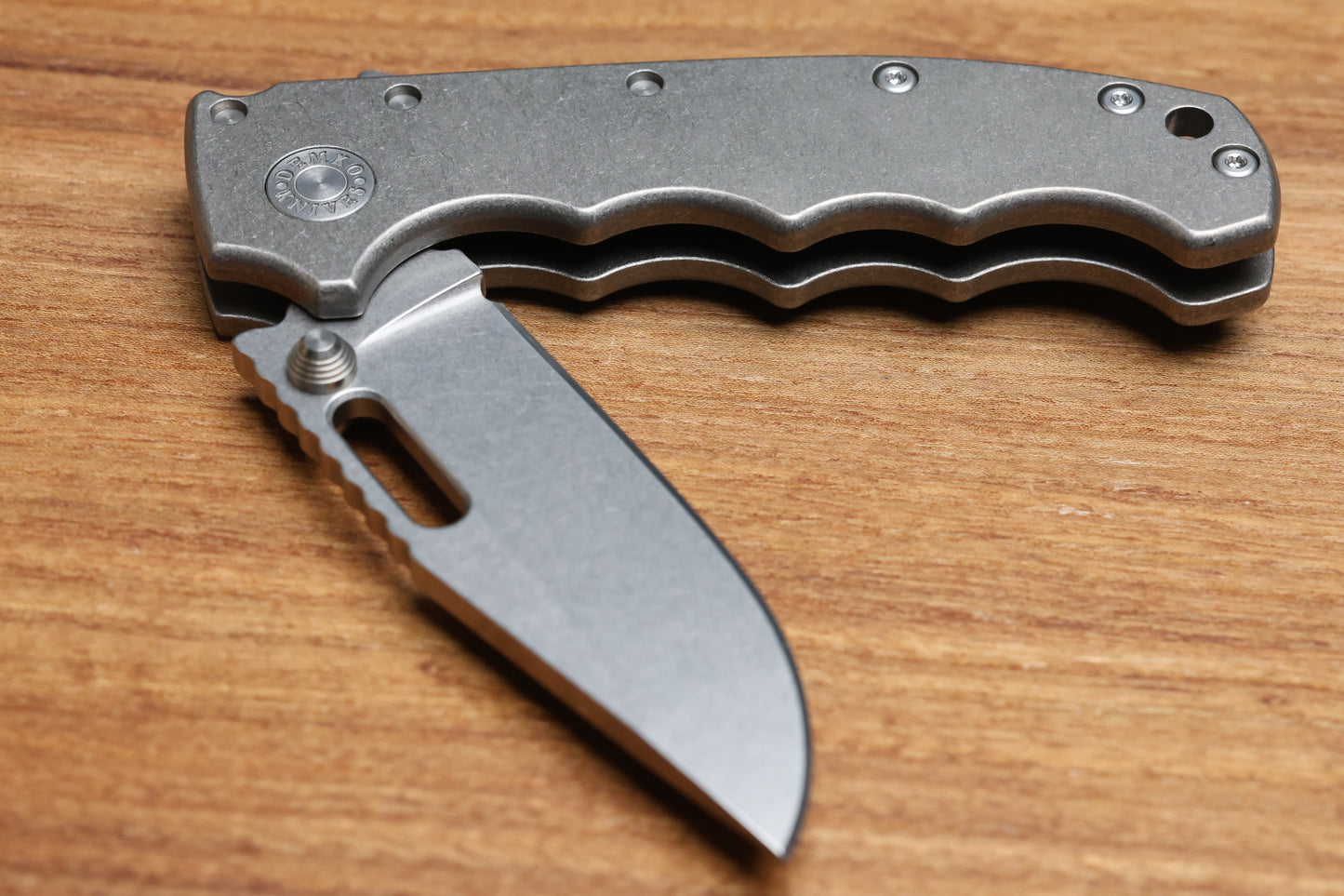 DEMKO KNIVES MG AD20 FG SMOOTH FINGER GROOVED TITANIUM HANDLES STONEWASH CLIP POINT CPM-3V BLADE