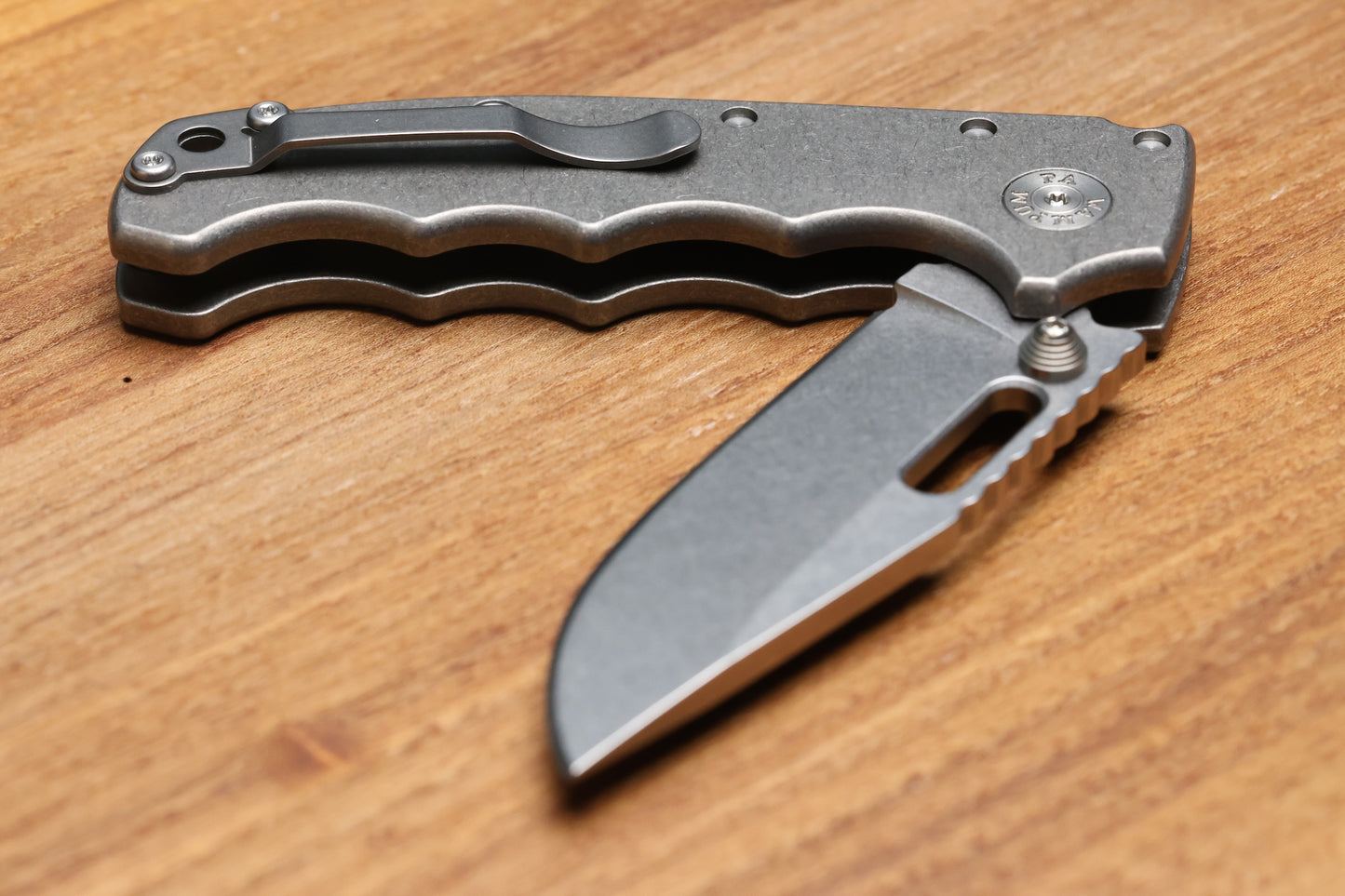DEMKO KNIVES MG AD20 FG SMOOTH FINGER GROOVED TITANIUM HANDLES STONEWASH CLIP POINT CPM-3V BLADE