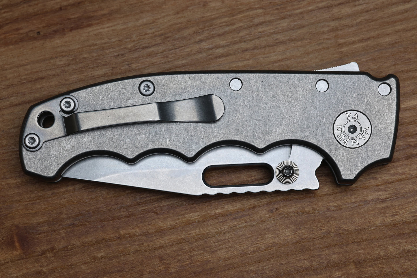 DEMKO KNIVES MG AD20 FG SMOOTH FINGER GROOVED TITANIUM HANDLES STONEWASH CLIP POINT CPM-3V BLADE