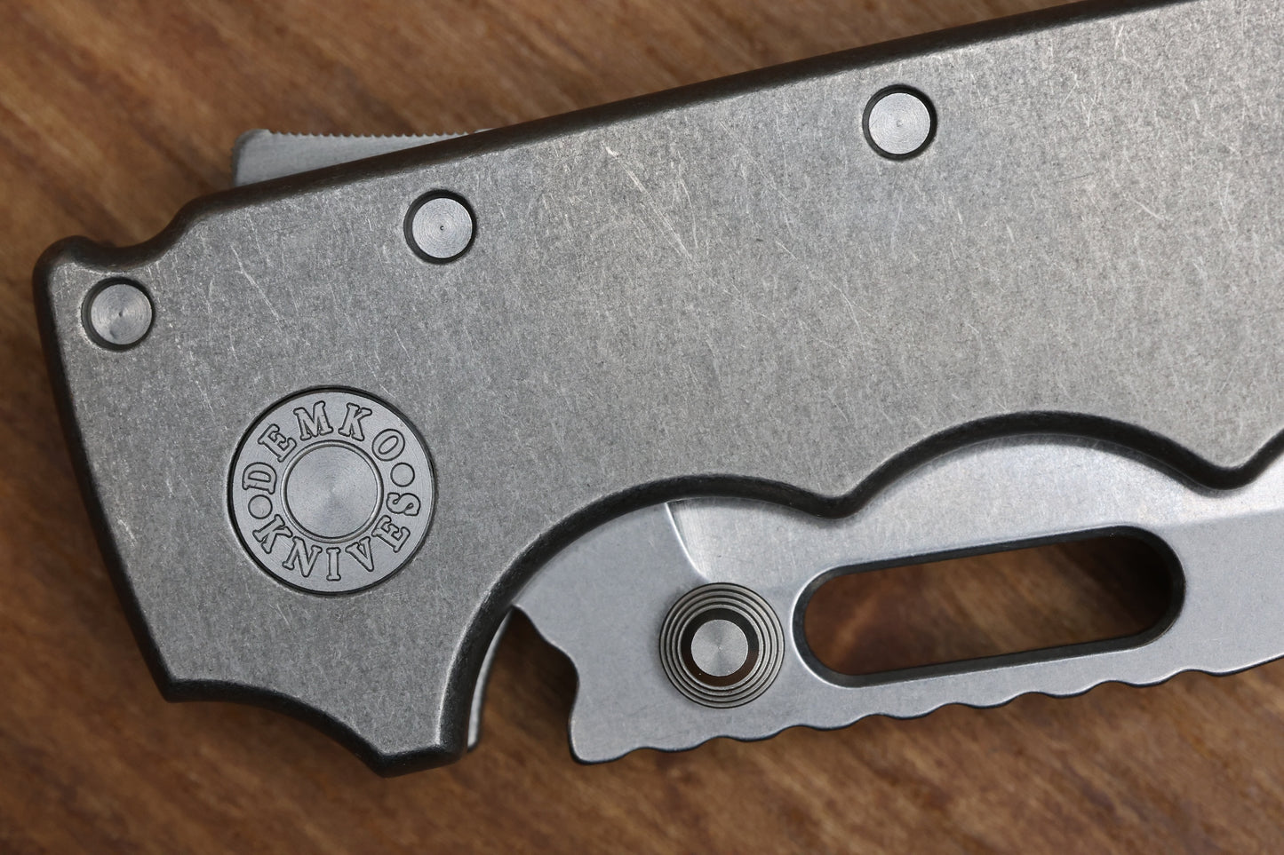 DEMKO KNIVES MG AD20 FG SMOOTH FINGER GROOVED TITANIUM HANDLES STONEWASH CLIP POINT CPM-3V BLADE
