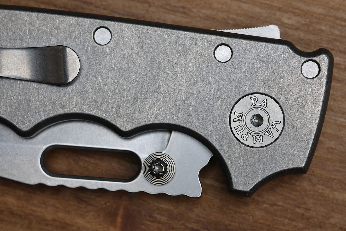 DEMKO KNIVES MG AD20 FG SMOOTH FINGER GROOVED TITANIUM HANDLES STONEWASH CLIP POINT CPM-3V BLADE