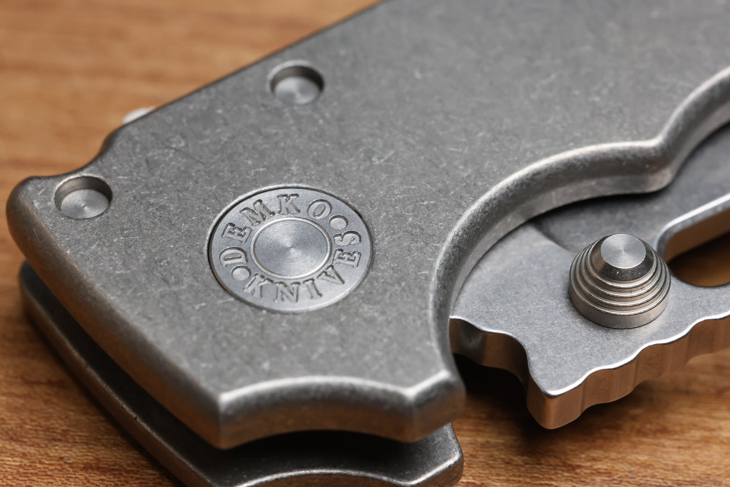 DEMKO KNIVES MG AD20 FG SMOOTH FINGER GROOVED TITANIUM HANDLES STONEWASH CLIP POINT CPM-3V BLADE