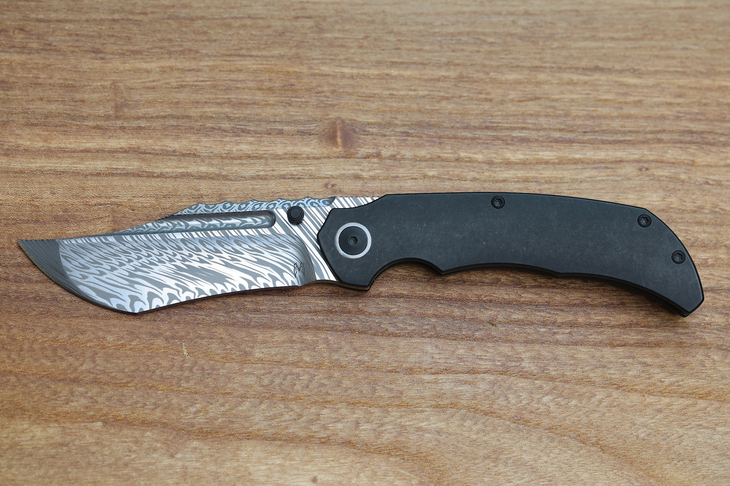 MERRIKEN KNIVES BLACK PVD FRAME LOCK MINI ULTIMATUM - FAFNIR DAMASTEEL ACID