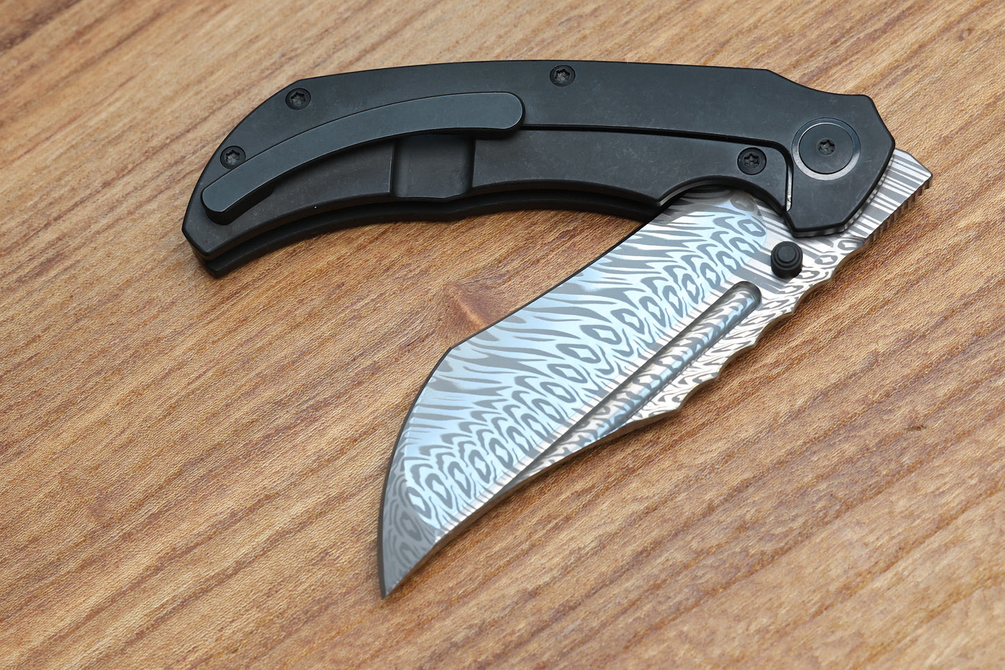 MERRIKEN KNIVES BLACK PVD FRAME LOCK MINI ULTIMATUM - FAFNIR DAMASTEEL ACID