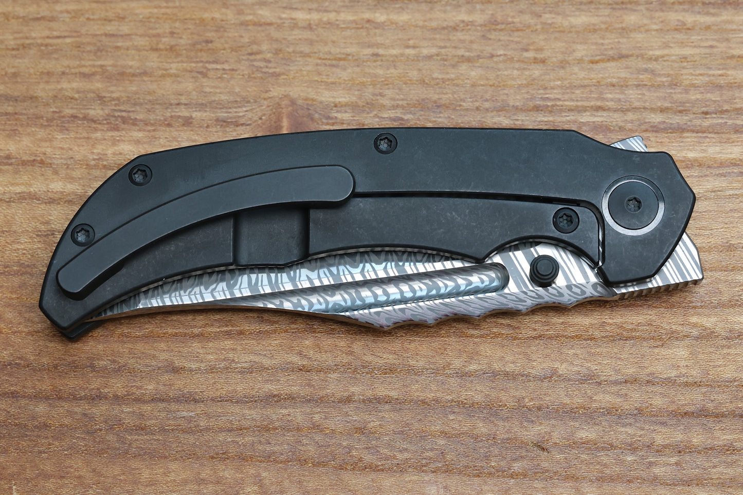 MERRIKEN KNIVES BLACK PVD FRAME LOCK MINI ULTIMATUM - FAFNIR DAMASTEEL ACID