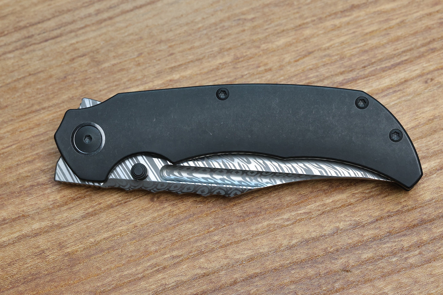 MERRIKEN KNIVES BLACK PVD FRAME LOCK MINI ULTIMATUM - FAFNIR DAMASTEEL ACID