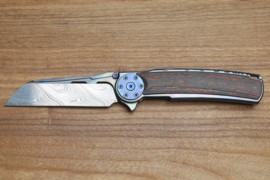 REATE KNIVES JACK 2.0 INTEGRAL RED FAT CARBON INLAY WITH DAMASTEEL BLADE