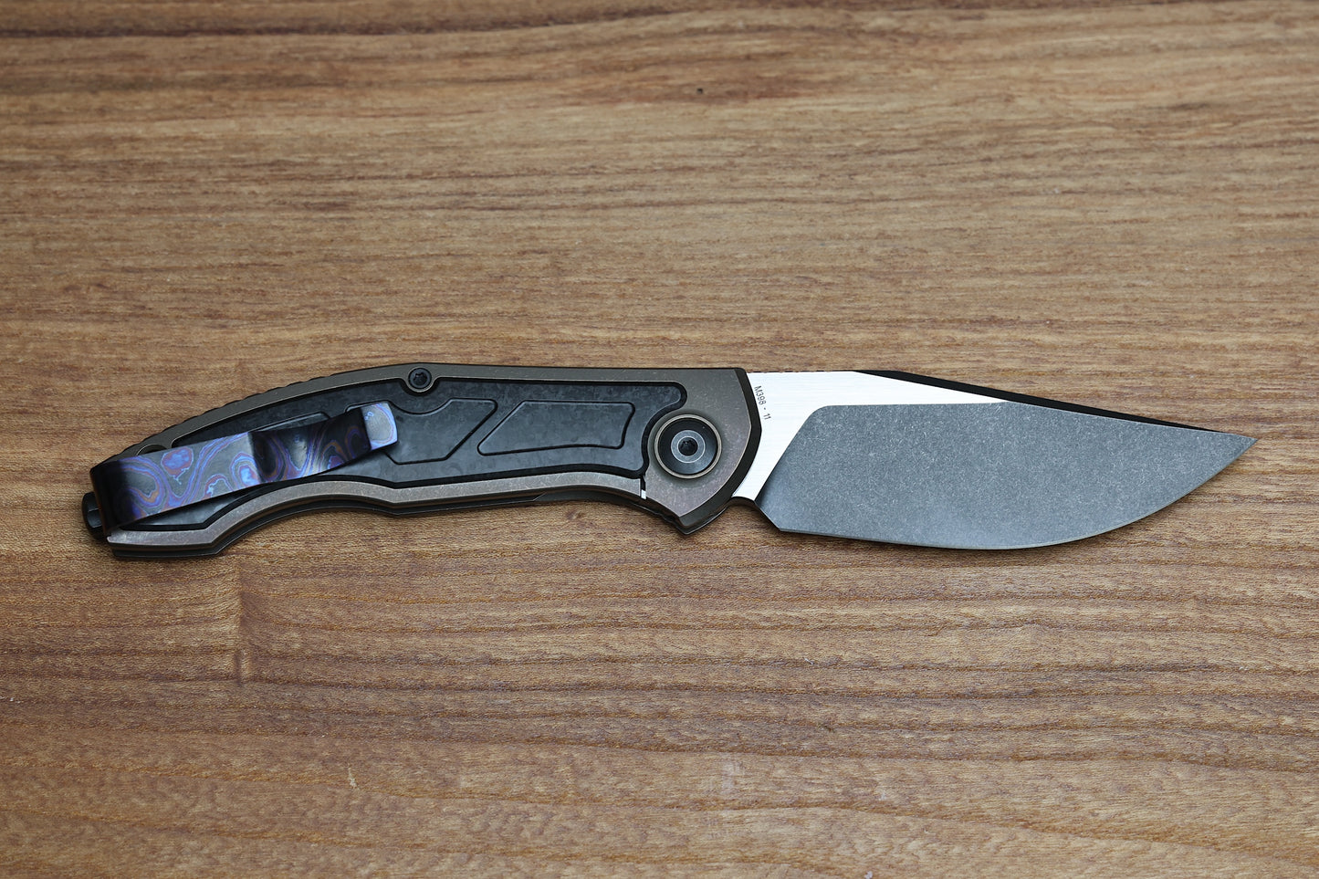 CUSTOM KNIFE FACTORY VEKSHA HD CARBON FIBER & BRONZE TITANIUM HANDLES W/ TWO TONE M398