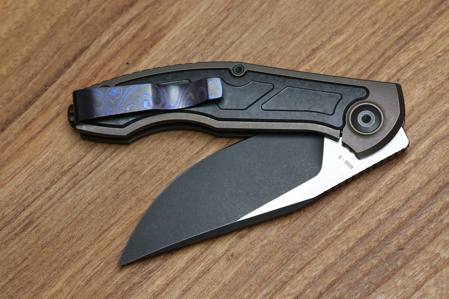 CUSTOM KNIFE FACTORY VEKSHA HD CARBON FIBER & BRONZE TITANIUM HANDLES W/ TWO TONE M398