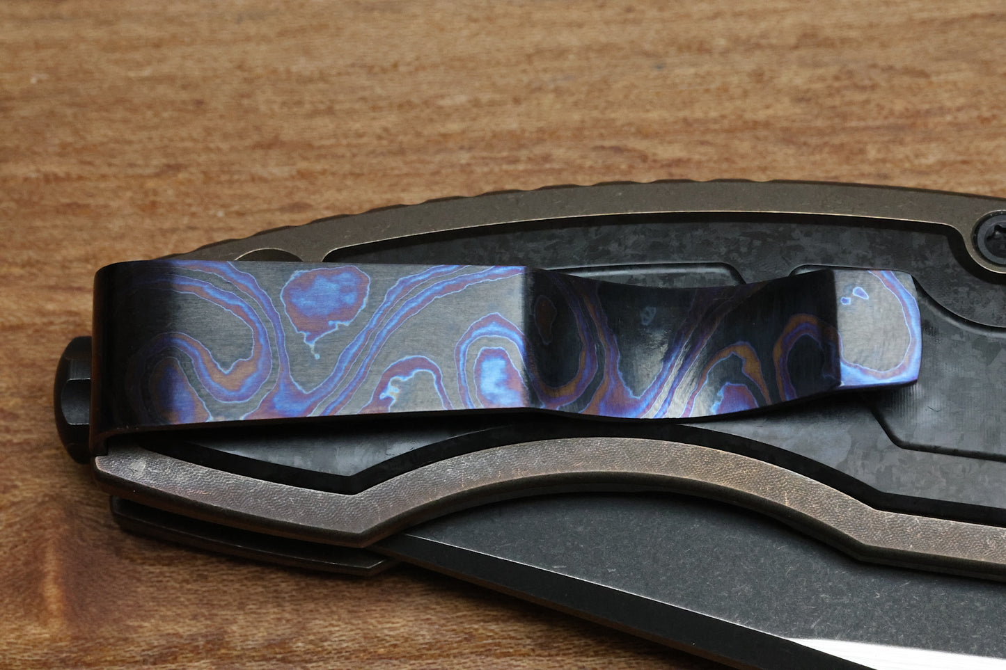 CUSTOM KNIFE FACTORY VEKSHA HD CARBON FIBER & BRONZE TITANIUM HANDLES W/ TWO TONE M398