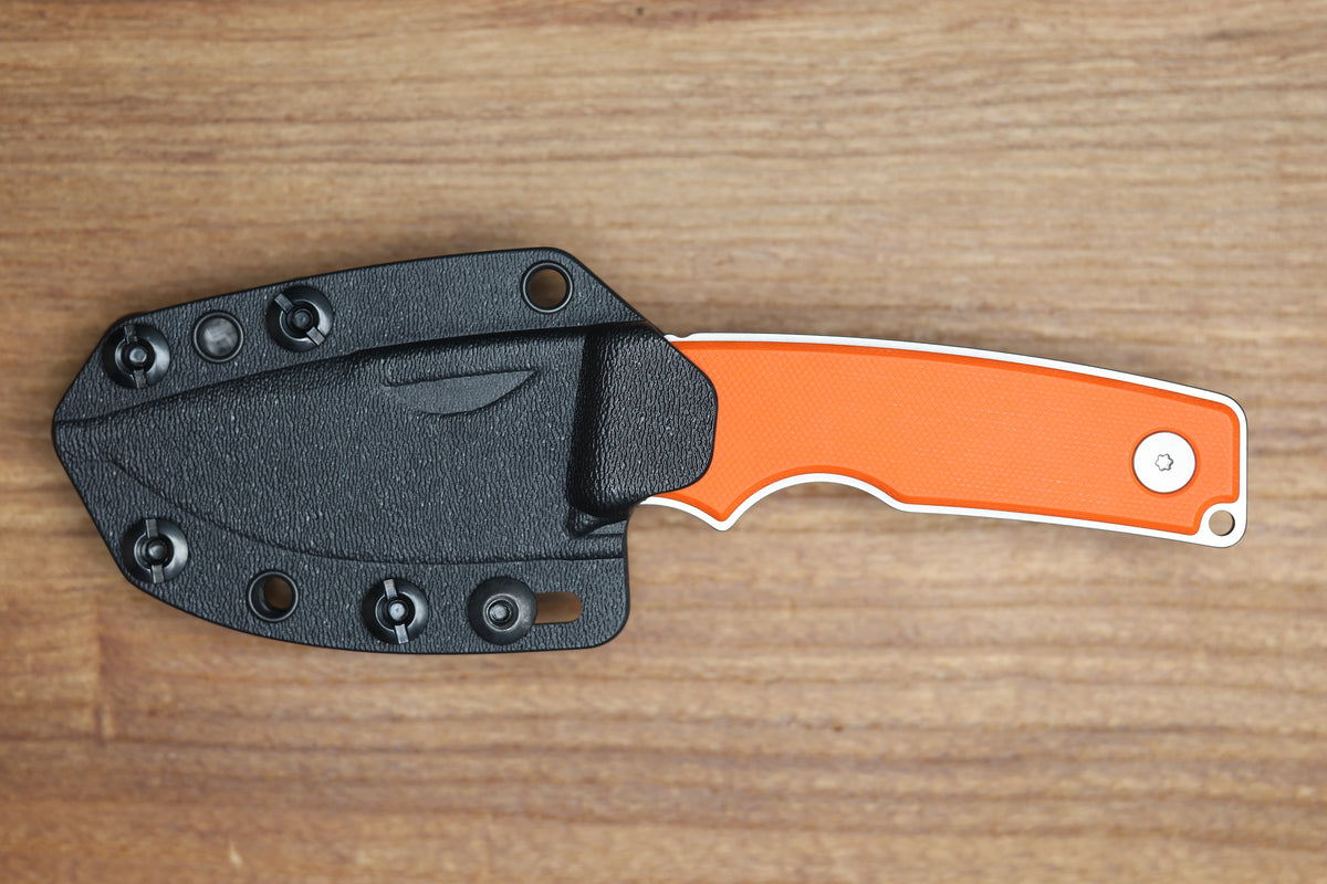 OZ MACHINE COMPANY ROOSEVELT FIXED BLADE ORANGE G10 MAGNACUT #153 (PREOWNED)