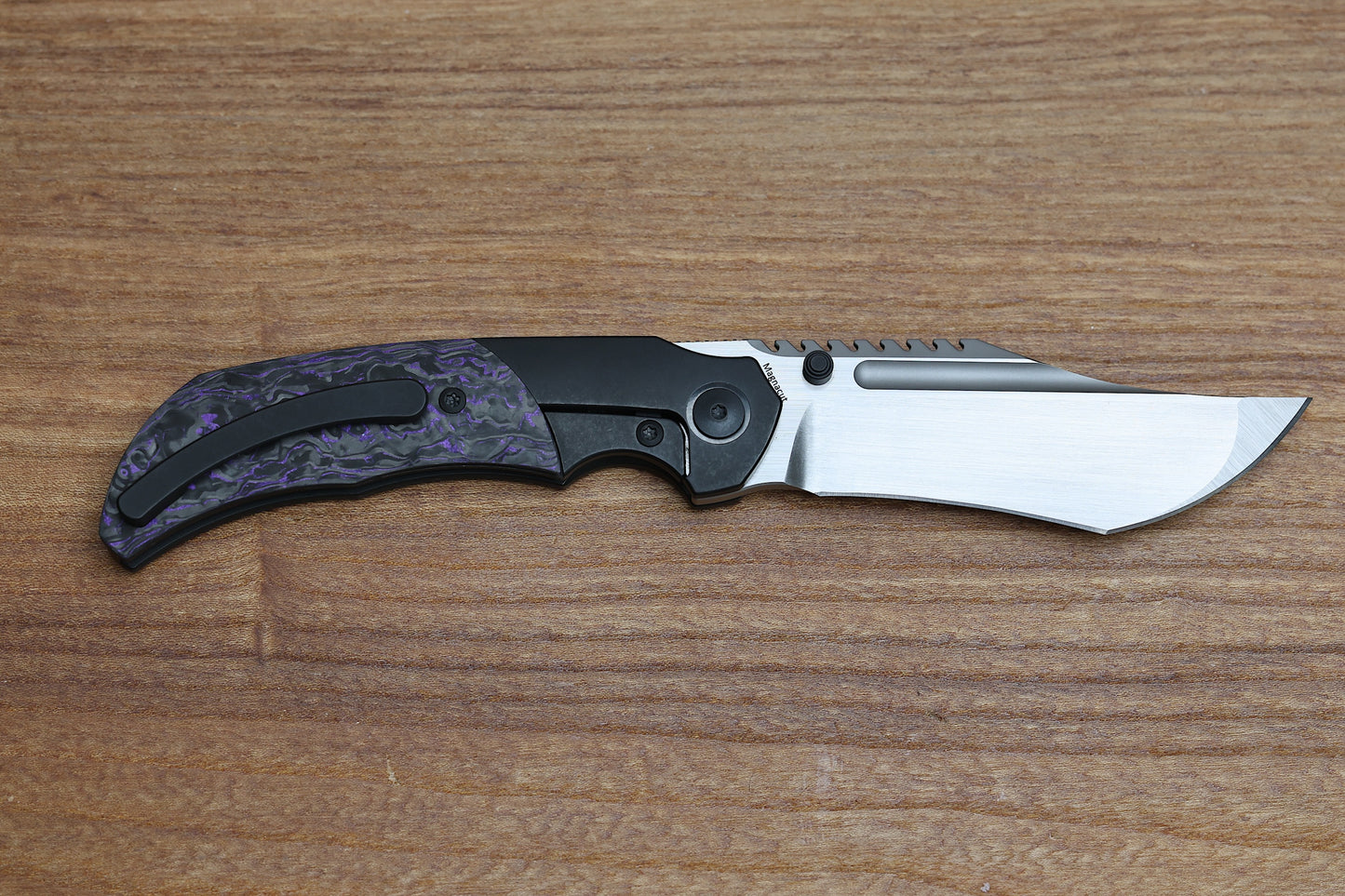 MERRIKEN KNIVES MINI ULTIMATUM - HAND RUB MAGNACUT BLADE GRIND NO. 2 - PURPLE TECHNOCARBO/BLACK PVD TITANIUM