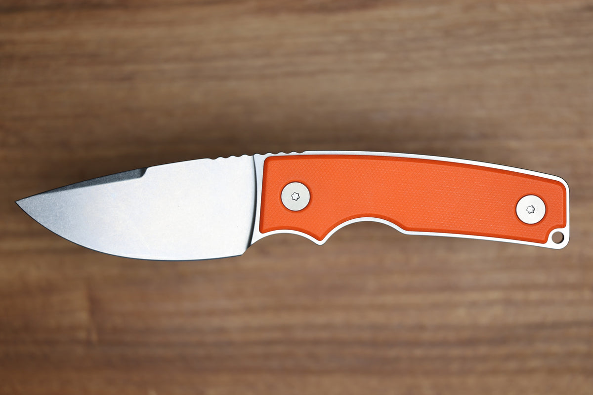 OZ MACHINE COMPANY ROOSEVELT FIXED BLADE ORANGE G10 MAGNACUT #153 (PREOWNED)
