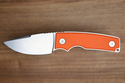 OZ MACHINE COMPANY ROOSEVELT FIXED BLADE ORANGE G10 MAGNACUT #153 (PREOWNED)