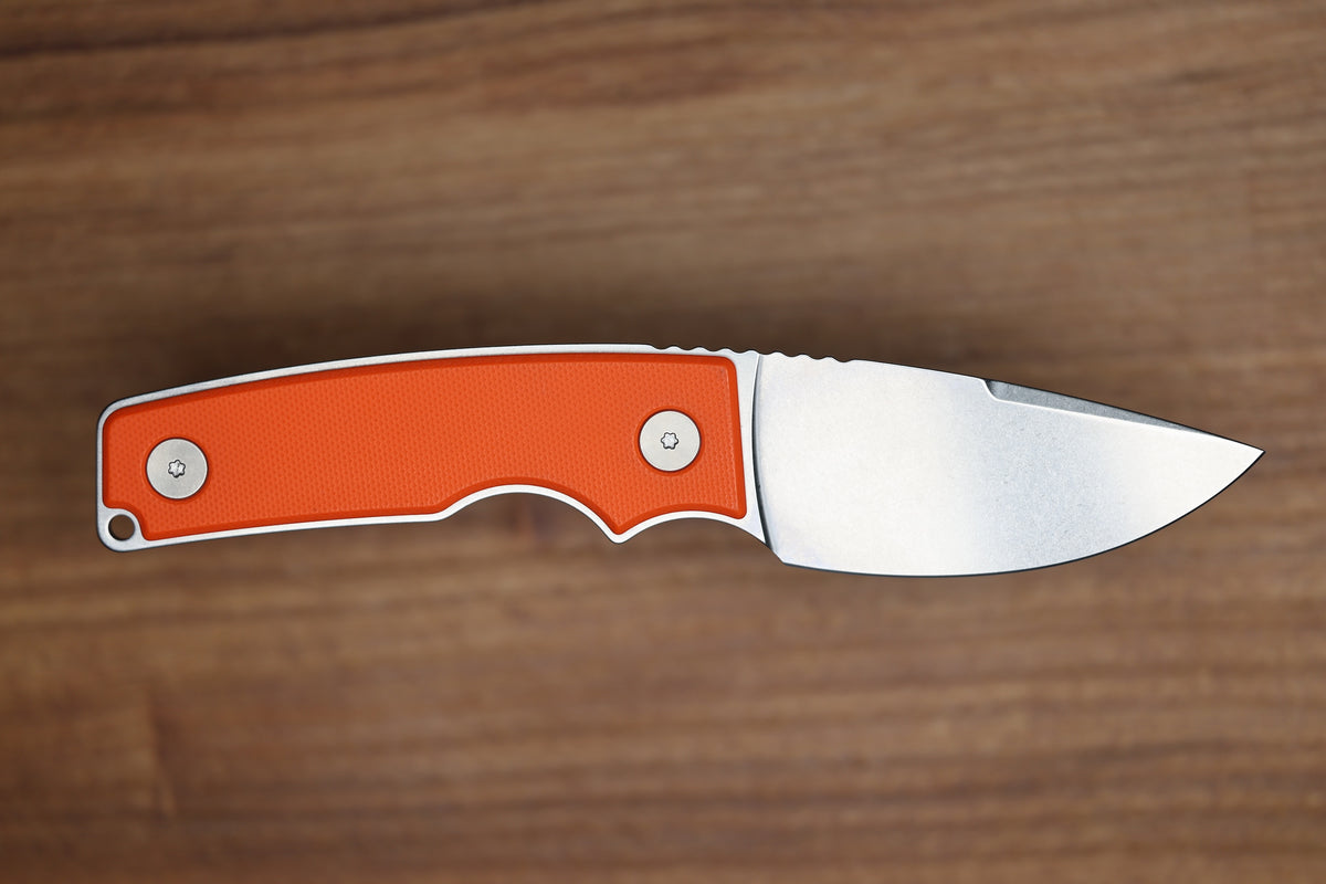 OZ MACHINE COMPANY ROOSEVELT FIXED BLADE ORANGE G10 MAGNACUT #153 (PREOWNED)