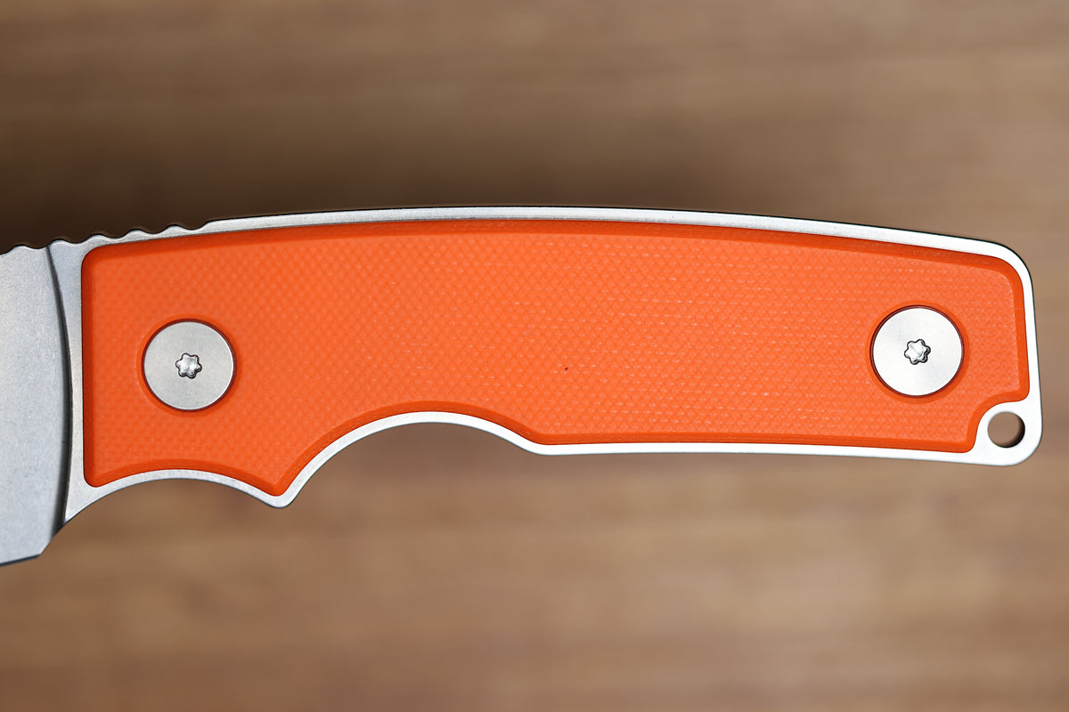 OZ MACHINE COMPANY ROOSEVELT FIXED BLADE ORANGE G10 MAGNACUT #153 (PREOWNED)