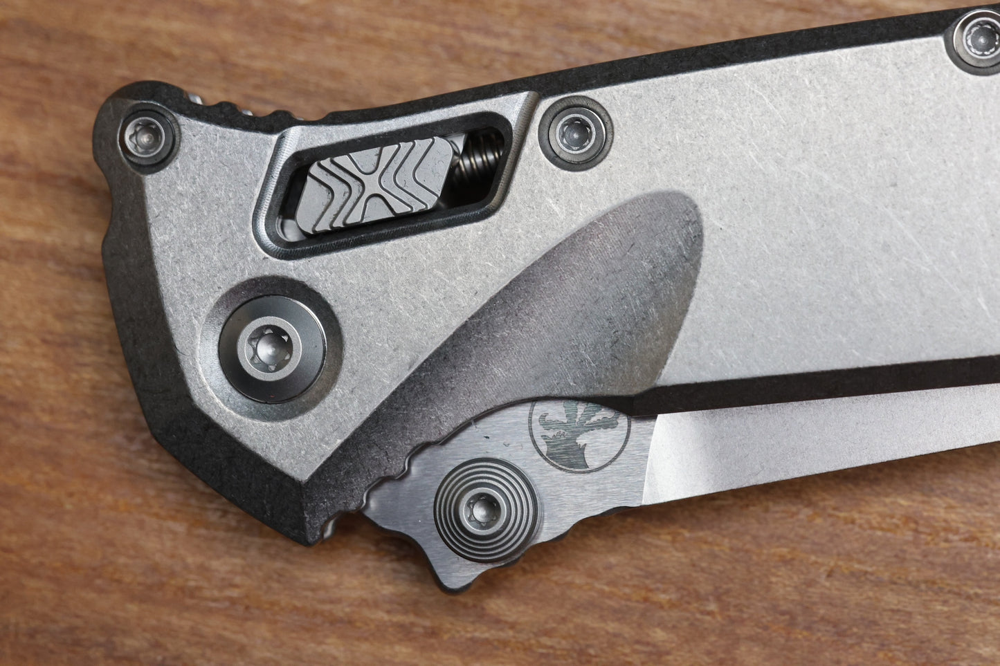 MICROTECH MARFIONE SELECT SOCOM RAM-LOK TITANIUM SLAB SIDE HANDLES W/ BLUE ACCENTS & SPEAR POINT STONEWASH M390MK 160RLS-10SMS3