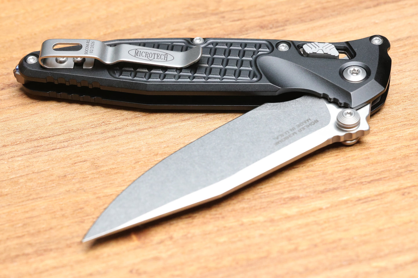 MICROTECH SOCOM RAM-LOK W/ ALUMINUM FRAG HANDLES & S/E STONEWASH M390MK 160RL-10FR