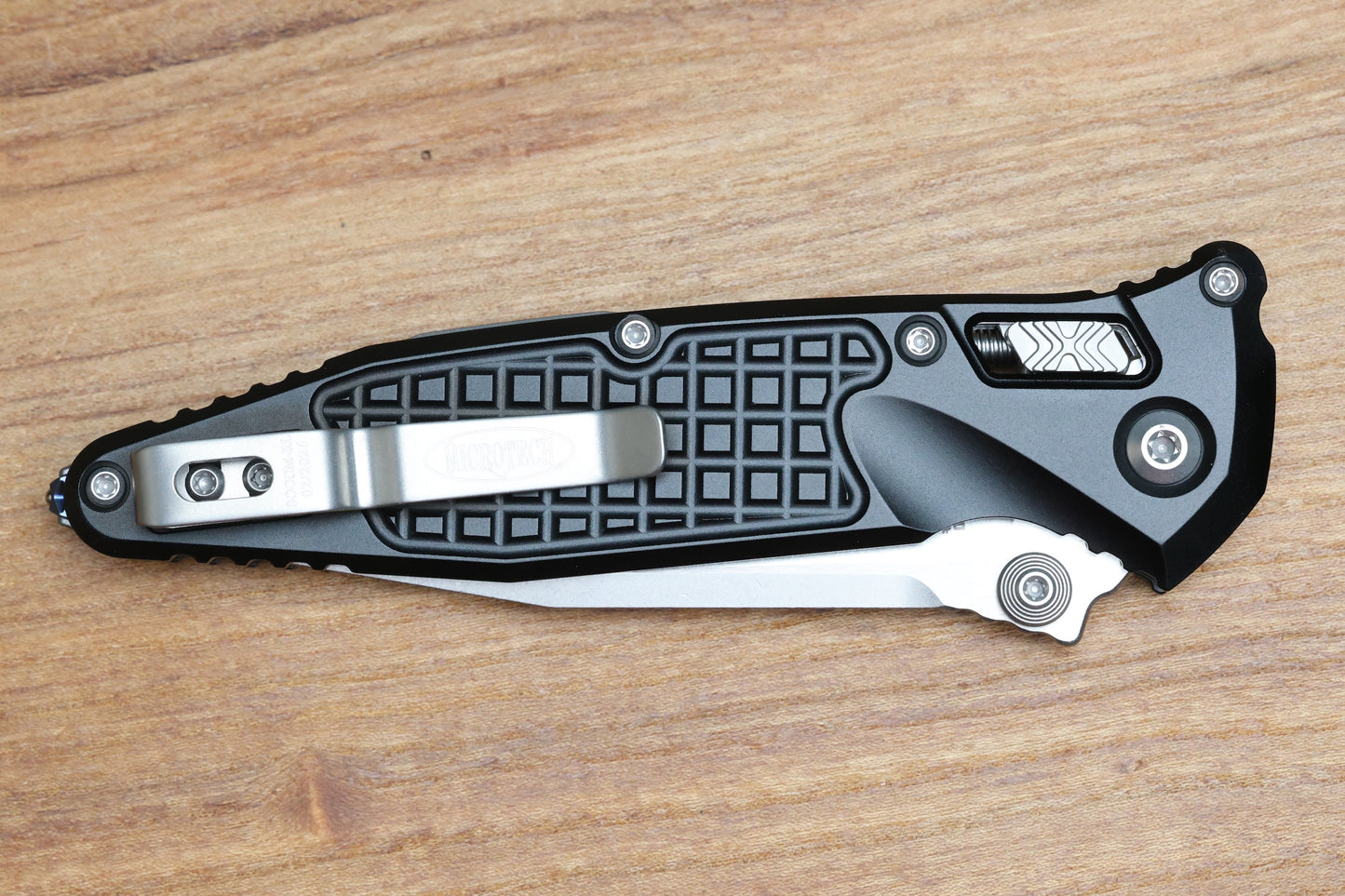 MICROTECH SOCOM RAM-LOK W/ ALUMINUM FRAG HANDLES & S/E STONEWASH M390MK 160RL-10FR