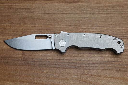 DEMKO KNIVES MG AD20 SMOOTH TITANIUM HANDLES STONEWASH CPM-3V CLIP POINT BLADE