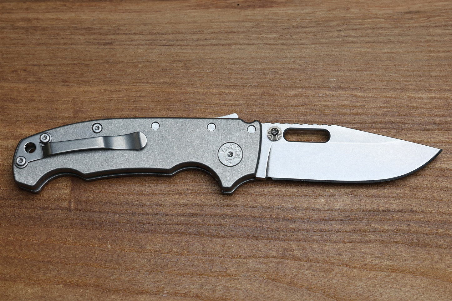 DEMKO KNIVES MG AD20 SMOOTH TITANIUM HANDLES STONEWASH CPM-3V CLIP POINT BLADE