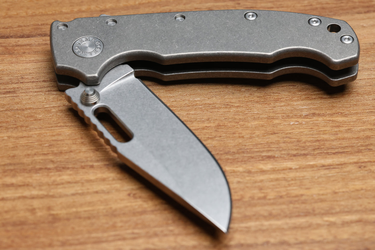 DEMKO KNIVES MG AD20 SMOOTH TITANIUM HANDLES STONEWASH CPM-3V CLIP POINT BLADE
